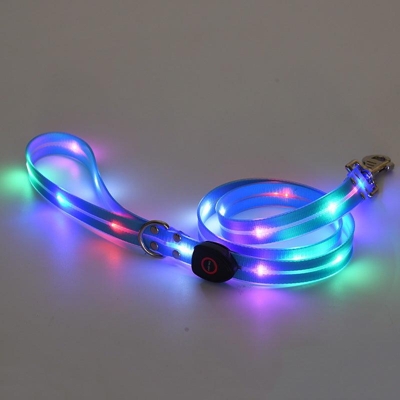 HKM-015443 Rechargeable LED Luminous Pet Collar with Nylon Tow Rope - Adjustable, Colorful Light Modes, Durable Design