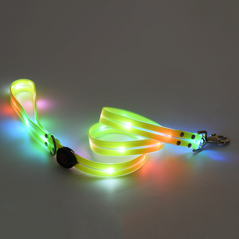 HKM-015443 Rechargeable LED Luminous Pet Collar with Nylon Tow Rope - Adjustable, Colorful Light Modes, Durable Design