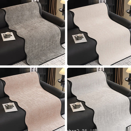 HKM-015443 Universal Chenille Sofa Cushion - Non-Slip Cover in Striped and Solid Colors (Brown, Beige, Light Gray, Dark Gray)