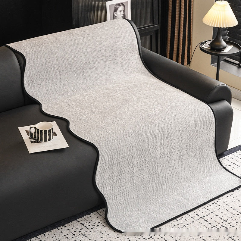 HKM-015443 Universal Chenille Sofa Cushion - Non-Slip Cover in Striped and Solid Colors (Brown, Beige, Light Gray, Dark Gray)