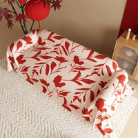 HKM-015507 New Chinese Style Red Polyester Sofa Cover with Floral Pattern for Wedding Decor