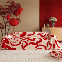 HKM-015507 New Chinese Style Red Polyester Sofa Cover with Floral Pattern for Wedding Decor