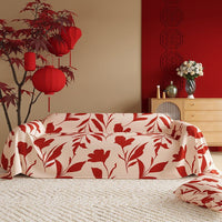 HKM-015507 New Chinese Style Red Polyester Sofa Cover with Floral Pattern for Wedding Decor