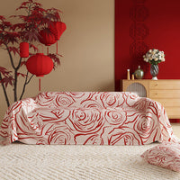 HKM-015507 New Chinese Style Red Polyester Sofa Cover with Floral Pattern for Wedding Decor