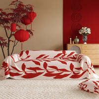 HKM-015507 New Chinese Style Red Polyester Sofa Cover with Floral Pattern for Wedding Decor