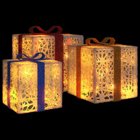 HKM-015571 Illuminated Christmas Gift Box Set with 64 LEDs, 8 Lighting Modes, Warm White - 3 Pieces