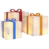 HKM-015571 Illuminated Christmas Gift Box Set with 64 LEDs, 8 Lighting Modes, Warm White - 3 Pieces