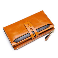 HKM-015635 Buckle Closure Long Oil Wax Leather Wallet with Multiple Card Slots and Cash Clip