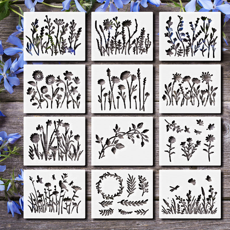 HKM-015699 Floral Spray Painting Template Set with Various Designs and Textures