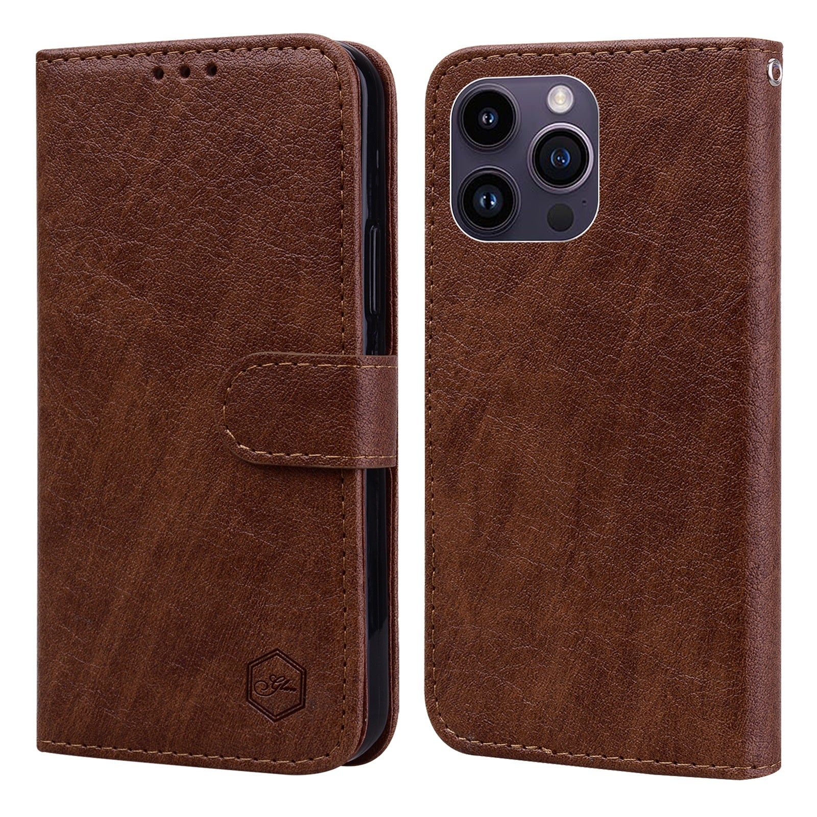 HKM-015699 Lightweight Oil Leather Flip Phone Case with Card Slot - Available in Various Colors