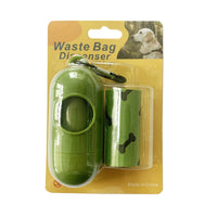 HKM-015955 Degradable Dog Waste Bags - 23x33cm, Military Green with Bone Print, 15 Bags per Roll, EPI+HDPE, Eco-Friendly
