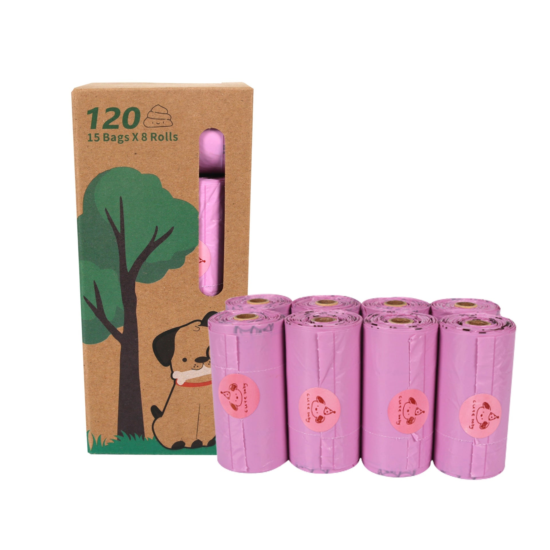 HKM-015955 Degradable Dog Waste Bags - 23x33cm, Military Green with Bone Print, 15 Bags per Roll, EPI+HDPE, Eco-Friendly