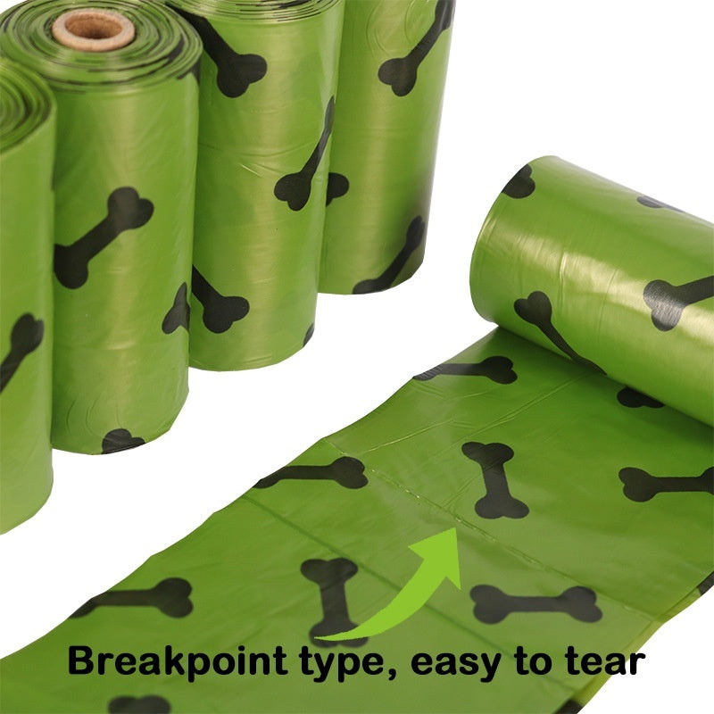 HKM-015955 Degradable Dog Waste Bags - 23x33cm, Military Green with Bone Print, 15 Bags per Roll, EPI+HDPE, Eco-Friendly
