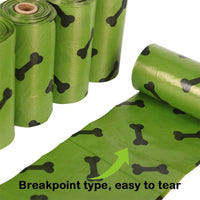 HKM-015955 Degradable Dog Waste Bags - 23x33cm, Military Green with Bone Print, 15 Bags per Roll, EPI+HDPE, Eco-Friendly