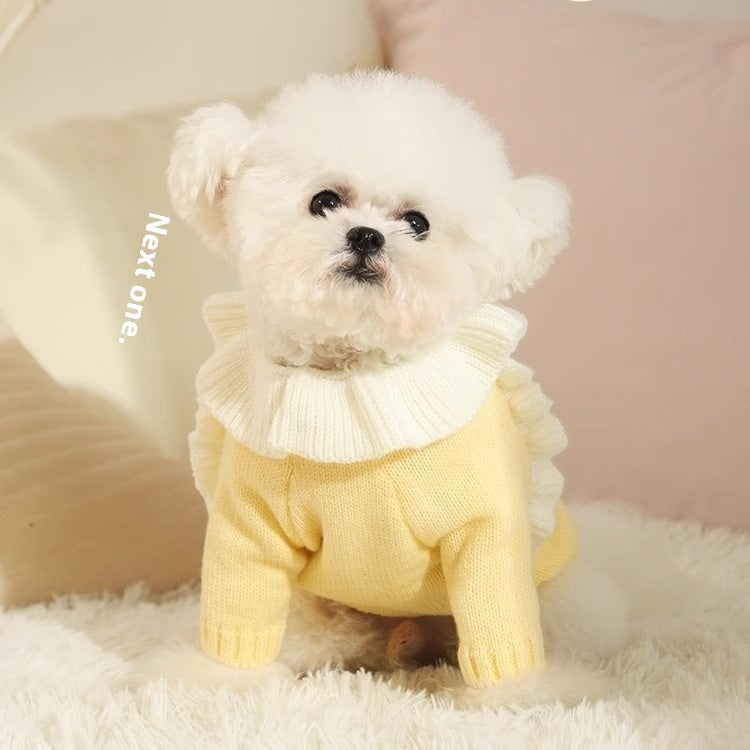 HKM-016019 Cozy Yellow Acrylic Sweater for Small Dogs - Autumn Puppy Dress