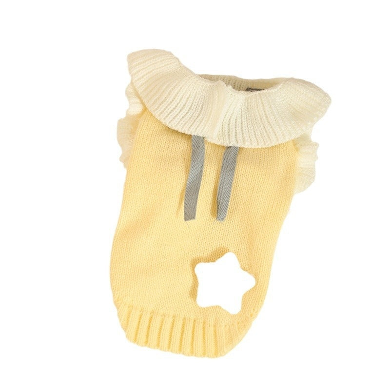 HKM-016019 Cozy Yellow Acrylic Sweater for Small Dogs - Autumn Puppy Dress