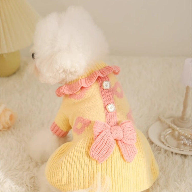 HKM-016019 Cozy Yellow Acrylic Sweater for Small Dogs - Autumn Puppy Dress