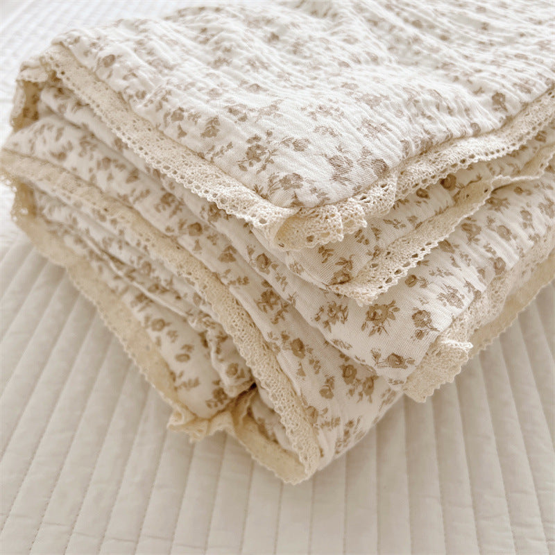 HKM-016083 Cotton Gauze Floral Summer Quilt Set with Matching Pillow, Machine Washable, Available in Multiple Sizes