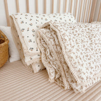 HKM-016083 Cotton Gauze Floral Summer Quilt Set with Matching Pillow, Machine Washable, Available in Multiple Sizes