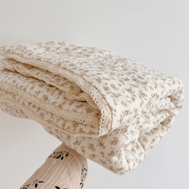 HKM-016083 Cotton Gauze Floral Summer Quilt Set with Matching Pillow, Machine Washable, Available in Multiple Sizes