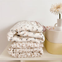 HKM-016083 Cotton Gauze Floral Summer Quilt Set with Matching Pillow, Machine Washable, Available in Multiple Sizes