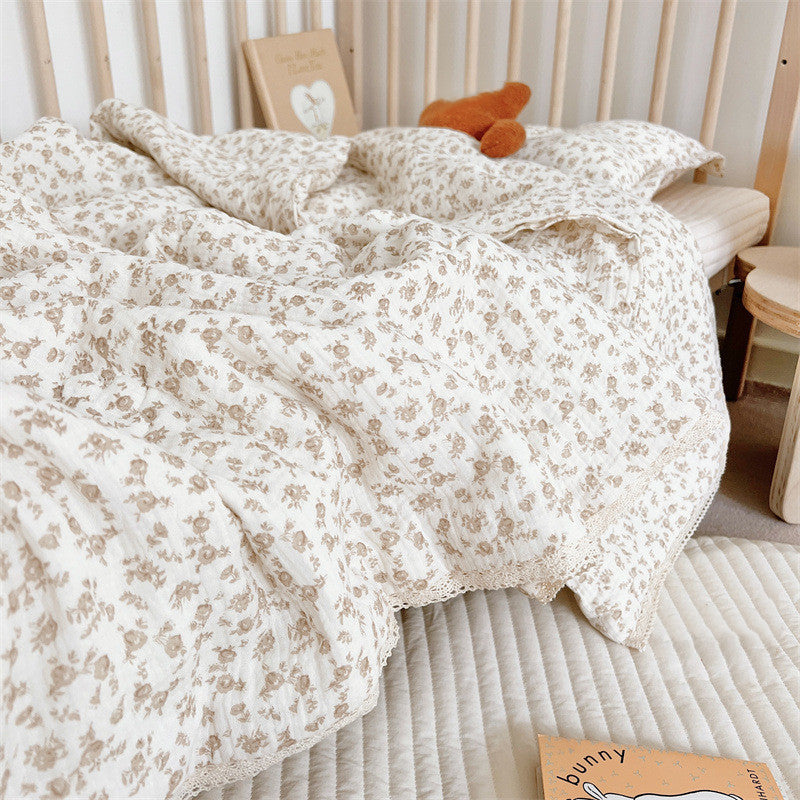 HKM-016083 Cotton Gauze Floral Summer Quilt Set with Matching Pillow, Machine Washable, Available in Multiple Sizes