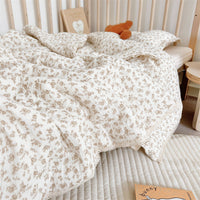 HKM-016083 Cotton Gauze Floral Summer Quilt Set with Matching Pillow, Machine Washable, Available in Multiple Sizes