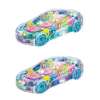 HKM-016403 Transparent Shell Gear Car Toy with Music and Lights for Children of All Ages