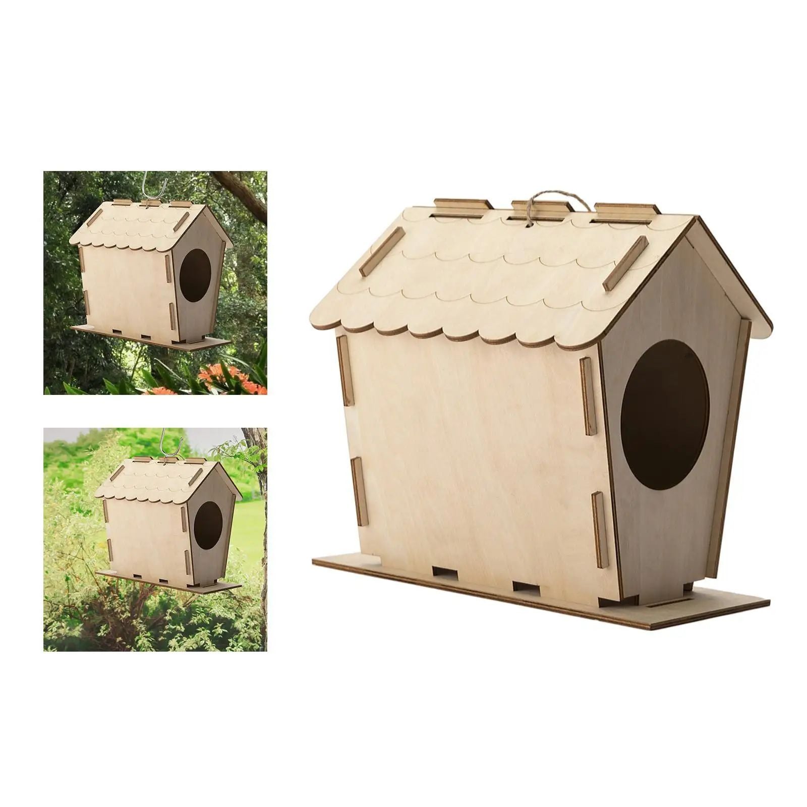 HKM-016531 Wooden Lace Roof Bird House - Durable Poplar Nesting Box for Outdoor Use
