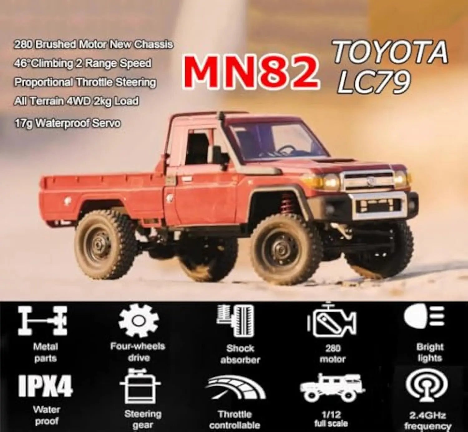 HKM-016723 1/12 Scale 4WD Remote Control Pickup Truck Off-Road Vehicle for Indoor and Outdoor Fun