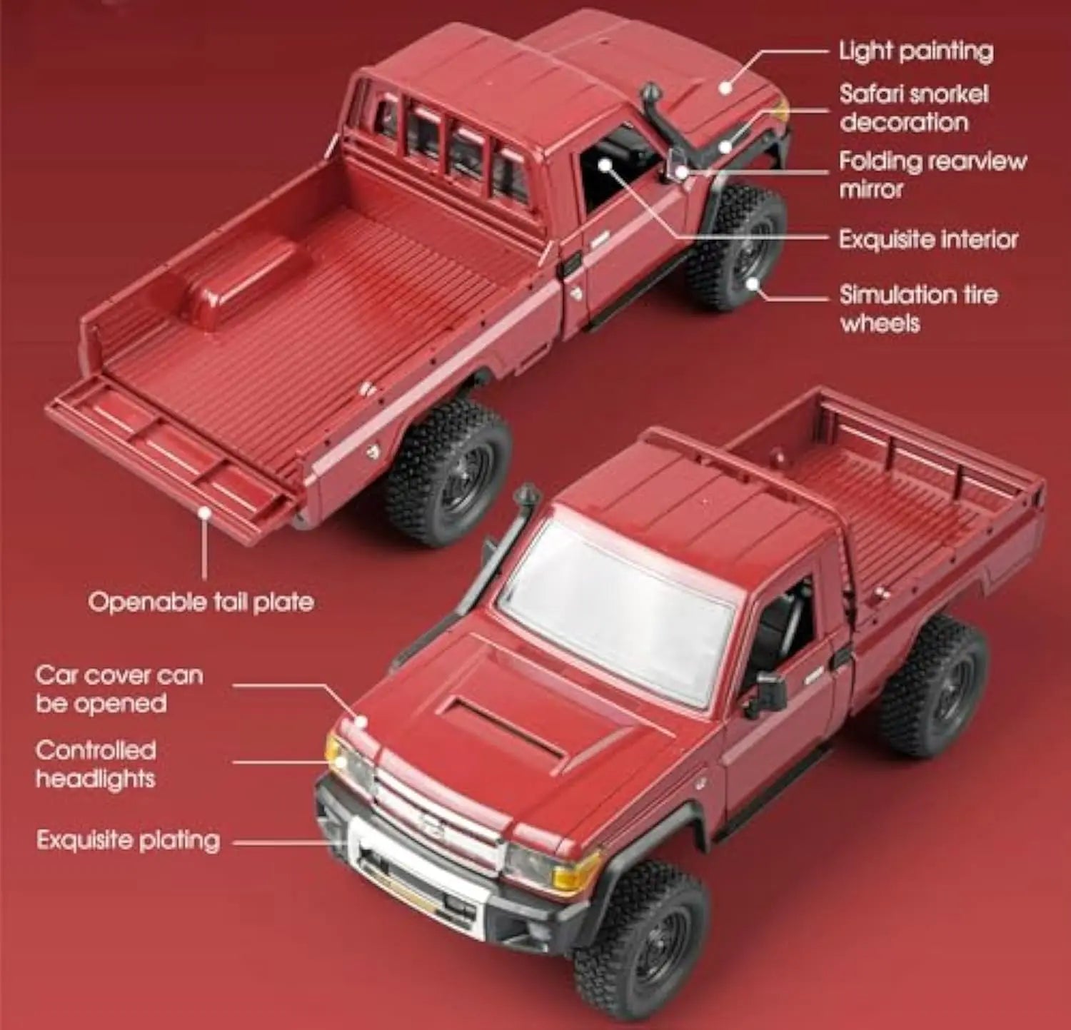 HKM-016723 1/12 Scale 4WD Remote Control Pickup Truck Off-Road Vehicle for Indoor and Outdoor Fun