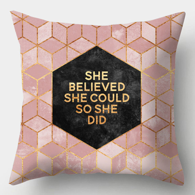 HKM-016723 Geometric Design Peach Skin Fabric Cushion - European Style 44x44cm