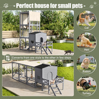 HKM-016915 Outdoor Cat Enclosure with Jumping Platforms and Swing, UV Resistant Wooden Cat House, Removable Waterproof Canopy, Gray