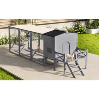 HKM-016915 Outdoor Cat Enclosure with Jumping Platforms and Swing, UV Resistant Wooden Cat House, Removable Waterproof Canopy, Gray