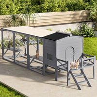HKM-016915 Outdoor Cat Enclosure with Jumping Platforms and Swing, UV Resistant Wooden Cat House, Removable Waterproof Canopy, Gray