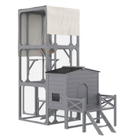 HKM-016915 Outdoor Cat Enclosure with Jumping Platforms and Swing, UV Resistant Wooden Cat House, Removable Waterproof Canopy, Gray