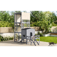 HKM-016915 Outdoor Cat Enclosure with Jumping Platforms and Swing, UV Resistant Wooden Cat House, Removable Waterproof Canopy, Gray