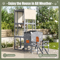 HKM-016915 Outdoor Cat Enclosure with Jumping Platforms and Swing, UV Resistant Wooden Cat House, Removable Waterproof Canopy, Gray