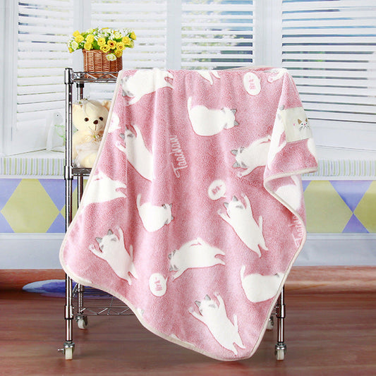 HKM-017043 Coral Fleece Pet Blanket for Autumn and Winter - Warm and Antifreeze, 100x75cm