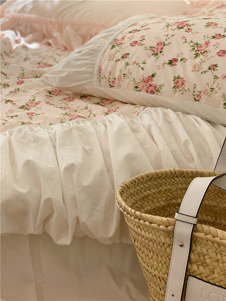 HKM-017235 Romantic Floral Pure Cotton 15 Bed Four-Piece Bedding Set for 1.5m Beds