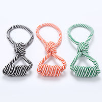 HKM-017235 Striped Cotton Rope Figure Eight Rings for Dogs - Durable Pull Toy in Black/White, Orange/White, Green/White
