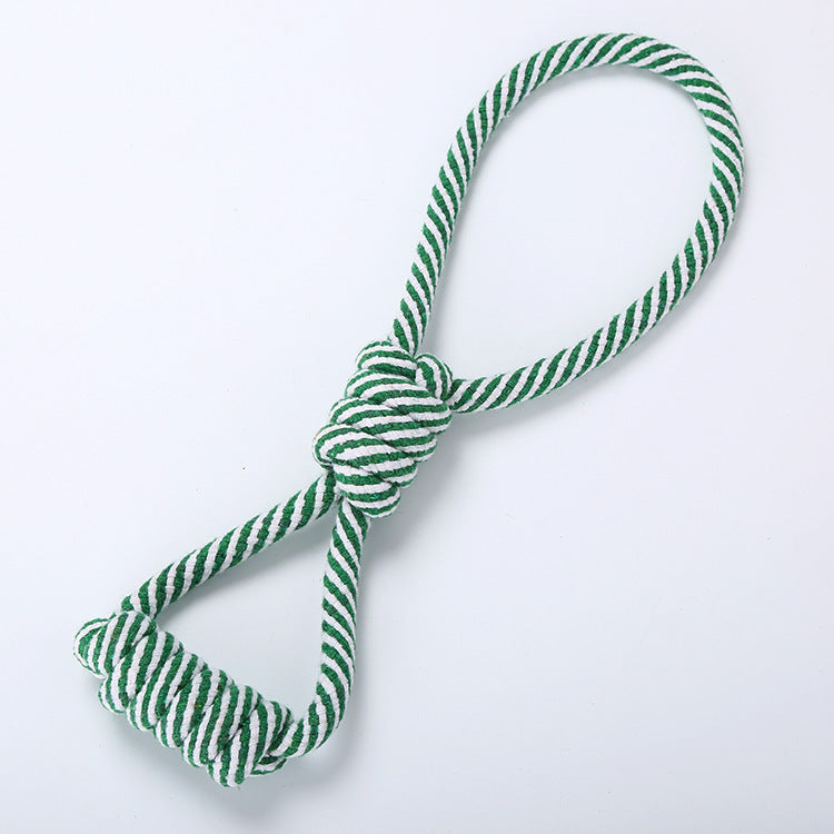 HKM-017235 Striped Cotton Rope Figure Eight Rings for Dogs - Durable Pull Toy in Black/White, Orange/White, Green/White