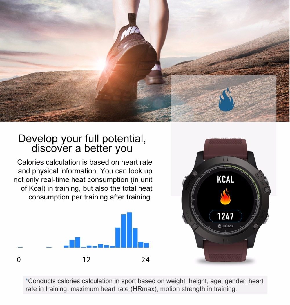 HKM-017427 VIBE 3 HR 3D SmartWatch with Heart Rate Monitor, Waterproof, Sleep & Motion Tracking