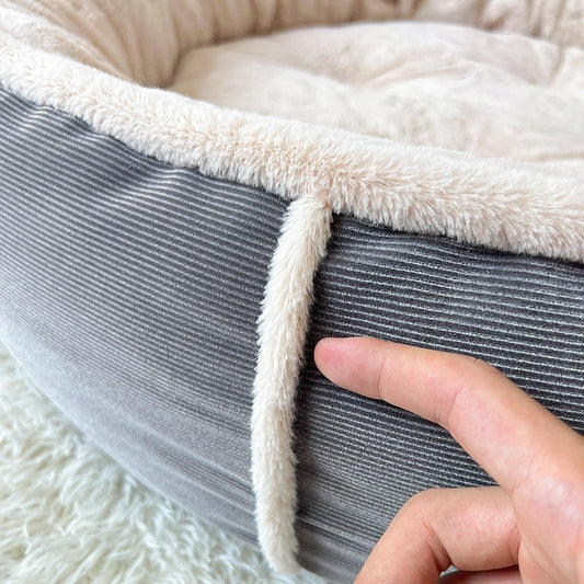 HKM-017555 Four Seasons Universal Pet Bed for Small to Medium Dogs - Cozy Round Design in Gray and Gray-Blue