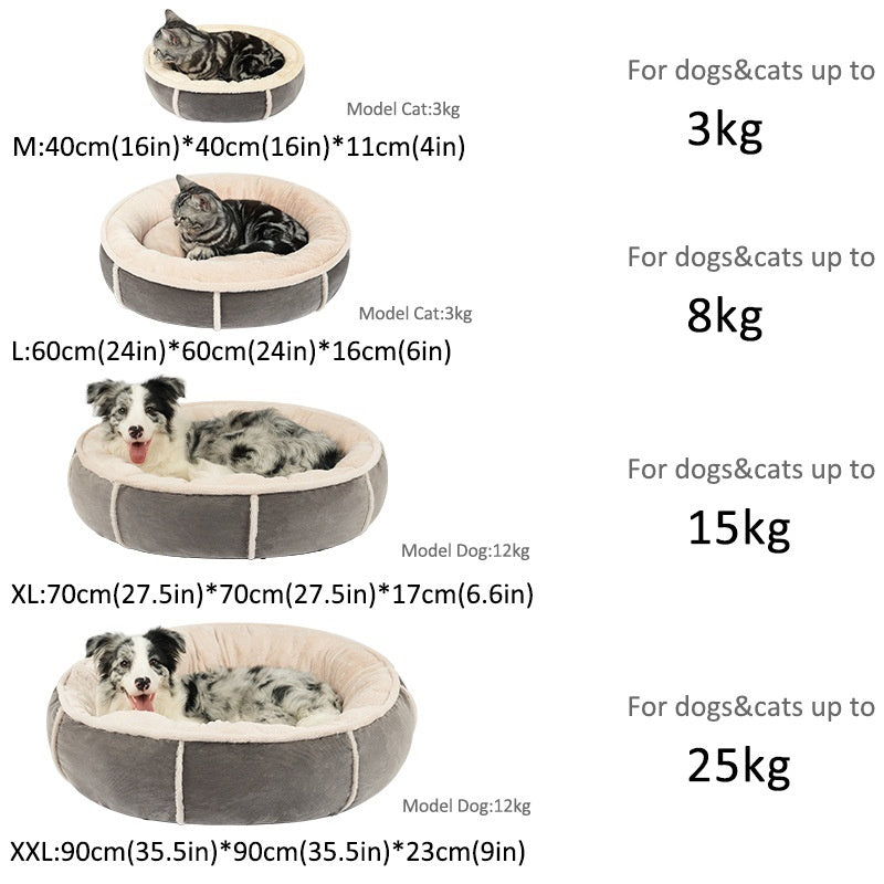 HKM-017555 Four Seasons Universal Pet Bed for Small to Medium Dogs - Cozy Round Design in Gray and Gray-Blue