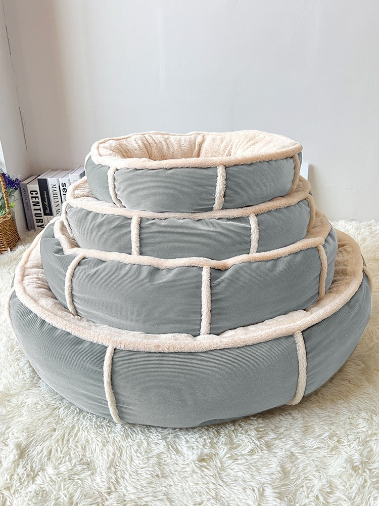 HKM-017555 Four Seasons Universal Pet Bed for Small to Medium Dogs - Cozy Round Design in Gray and Gray-Blue