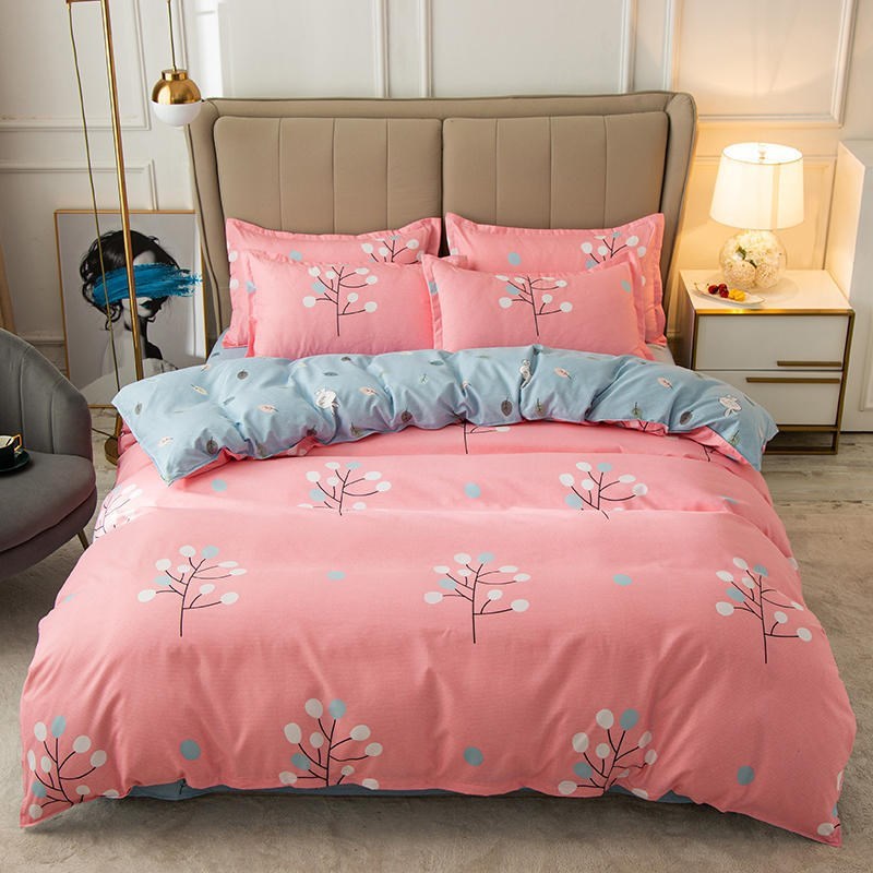 HKM-017683 Cotton Bedding Set with Quilt Cover and Fitted Sheet for Various Bed Sizes