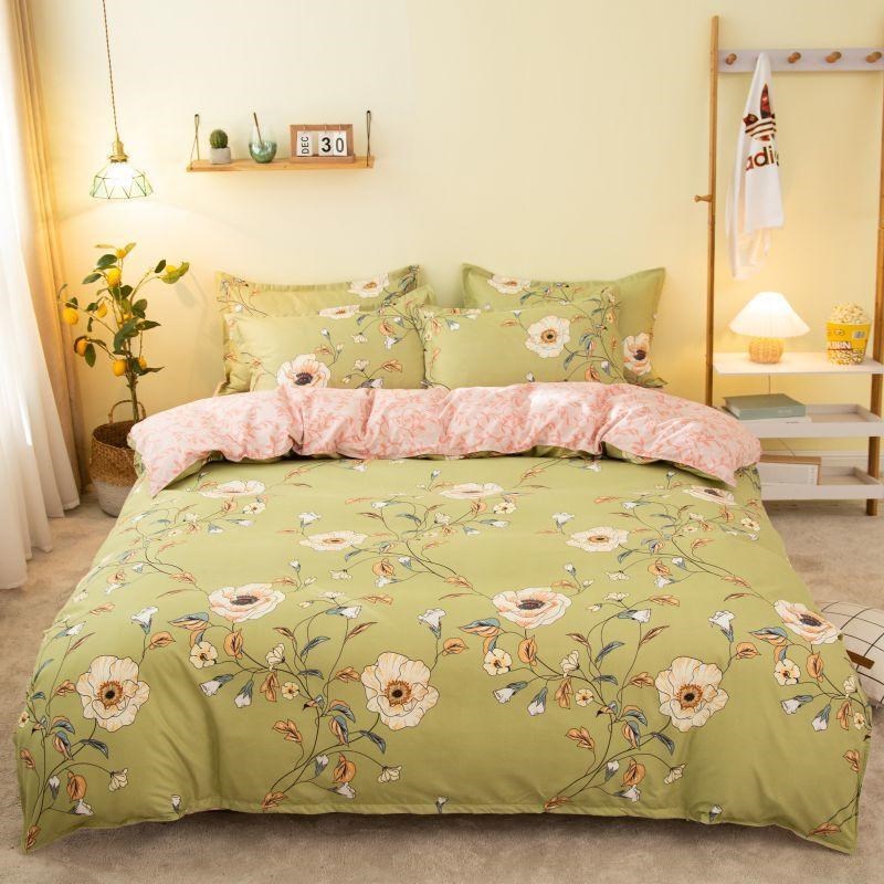 HKM-017683 Cotton Bedding Set with Quilt Cover and Fitted Sheet for Various Bed Sizes