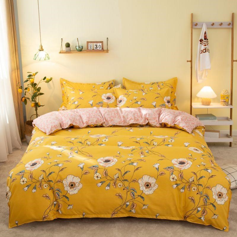 HKM-017683 Cotton Bedding Set with Quilt Cover and Fitted Sheet for Various Bed Sizes