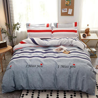 HKM-017683 Cotton Bedding Set with Quilt Cover and Fitted Sheet for Various Bed Sizes